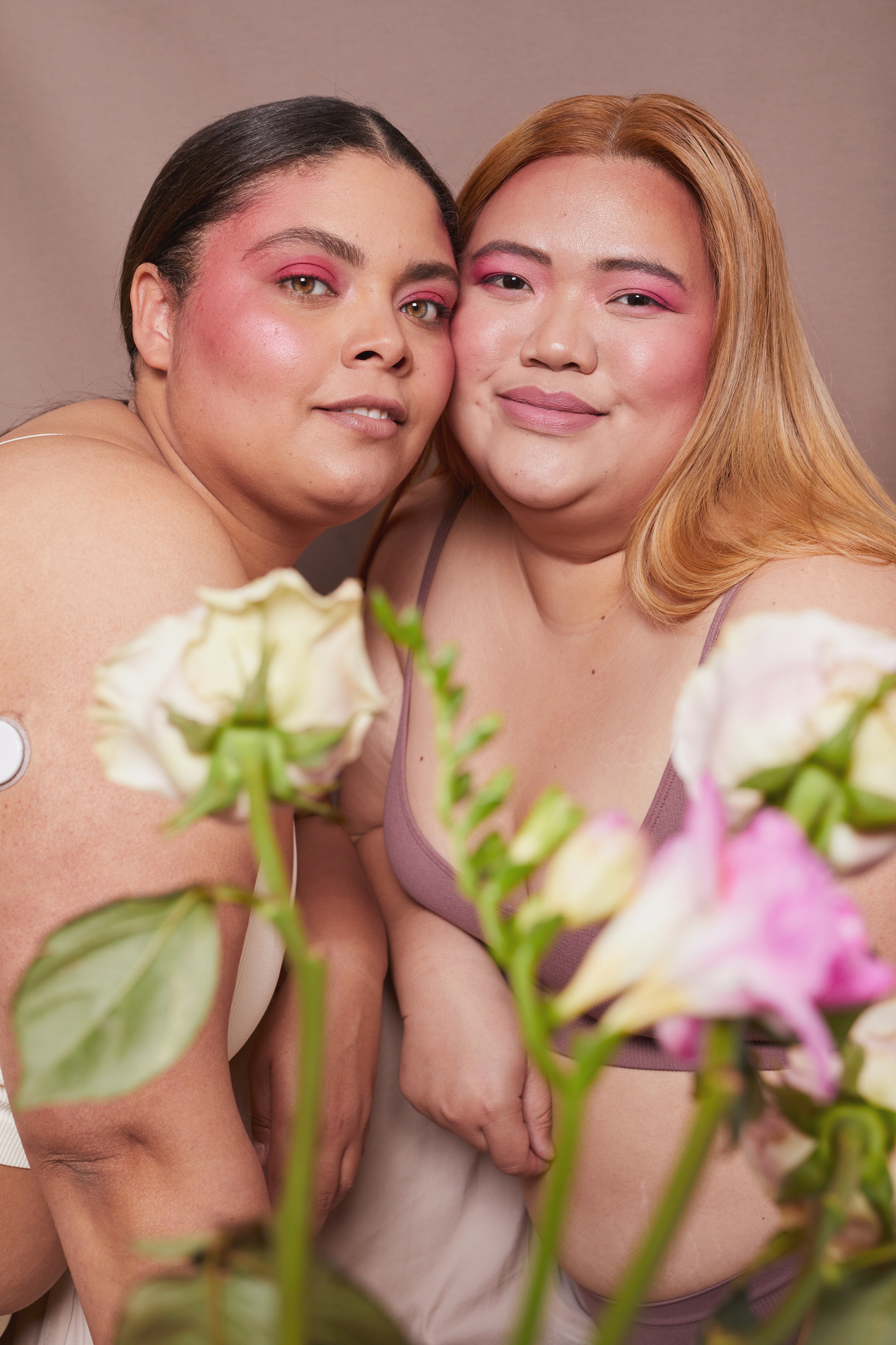 Curvy Women in Lingerie with Flowers