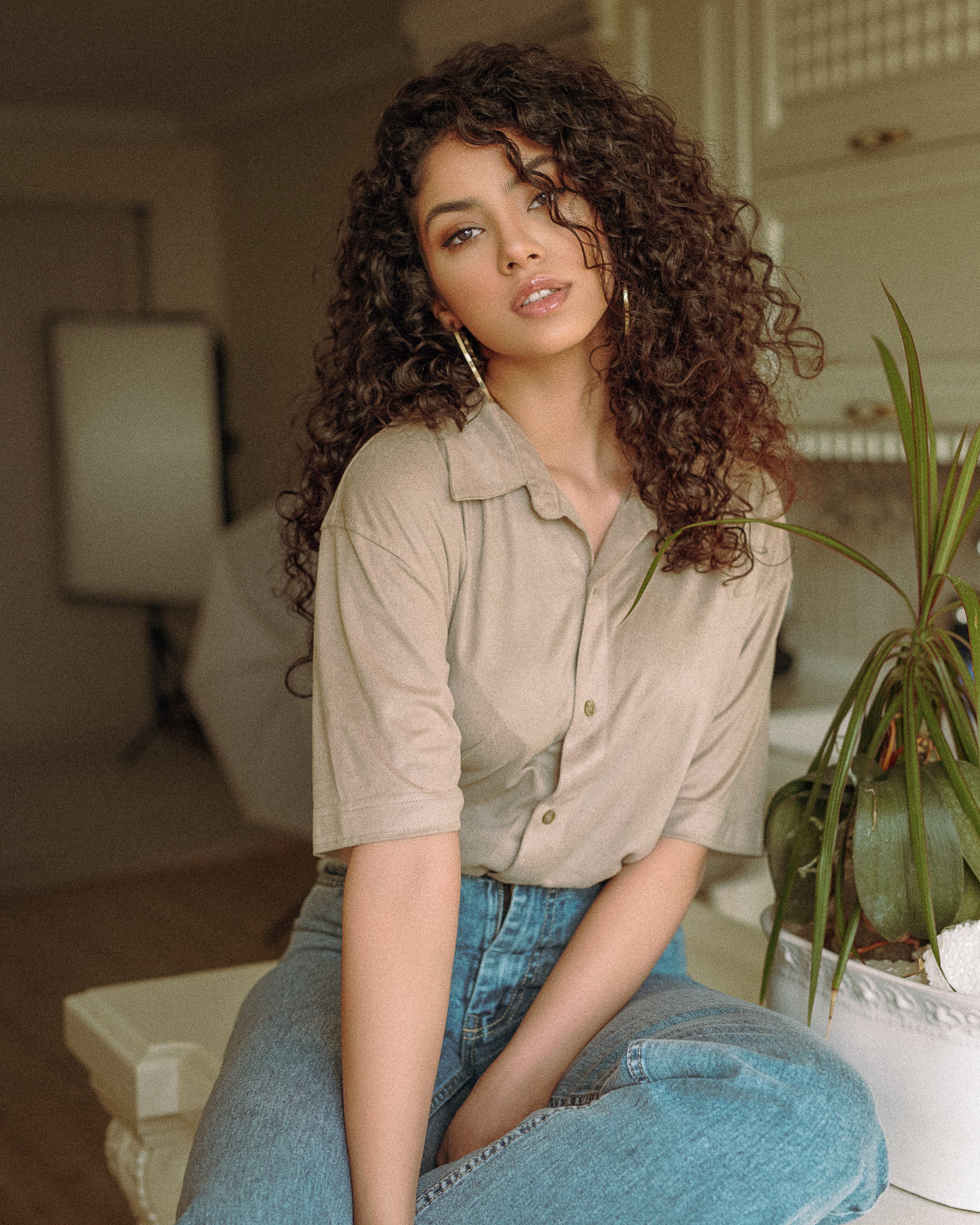 A Pretty Woman with Curly Hair